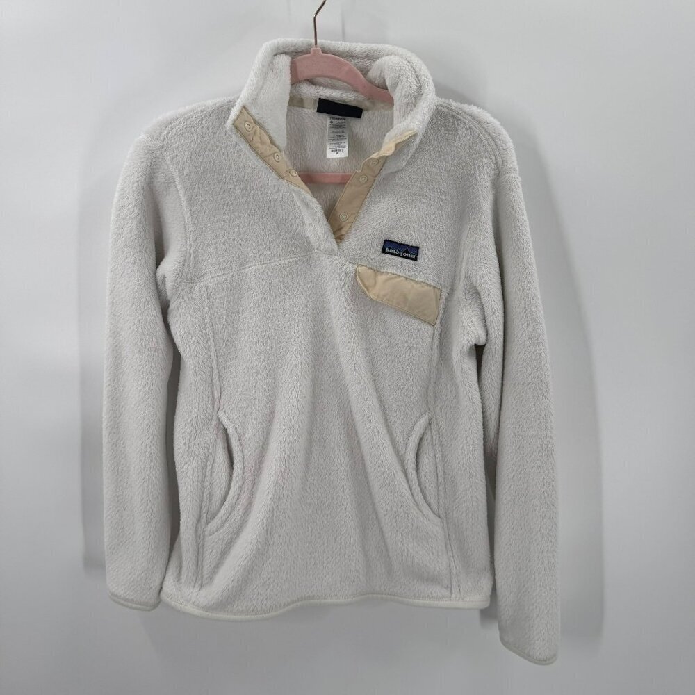 Patagonia Womens White 4-Snap Fleece Pullover Jacket Size M